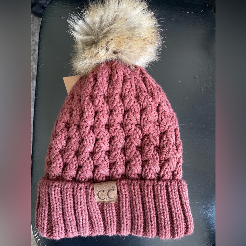 CC brand knit pompom hat with fleece lining  - new with tags